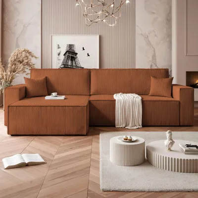 Obrázek produktu pro Rohová pohovka Mulri XL Poso 40, barva: měď, terakota, cordura. Funkce: rozkládací, univerzální, úložný prostor na lůžko