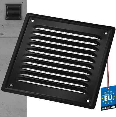 Zdjęcie produktu dla KOTARBAU® Kratka wentylacyjna 165x165 mm Kratka wywiewna Wkrecana, malowana na czarno Wentylacja kominowa Siatka przeciw owadom odporna na korozje