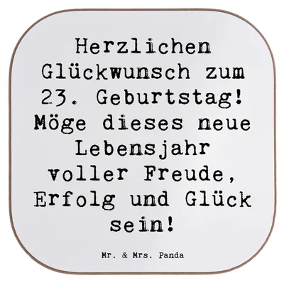 Produktbild von Mr. & Mrs. Panda Untersetzer für Gläser Spruch 23. Geburtstag - Weiß - Geschenk, Getränkeuntersetzer, Aufregung, Tassenuntersetzer, Geburtstagsgeschenk, gläseruntersetzer