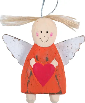 Produktbild von Schutzengel, Weihnachtsengel, Christbaumschmuck - Orange, Holz, 7*6*0,5 cm, Weihnachtsdeko