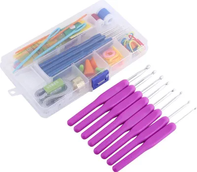 Image de 16 tailles différentes d'outils de couture Crochet Aiguilles Points Kit de bricolage Outils (Violet)