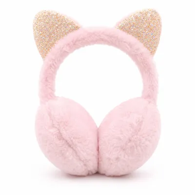 Produktbild von Kinder Ohrenschützer Rosa mit Glitzer-Katzenohren – Flauschige Ohrenwärmer für Mädchen, weiche Winter Ohrwärmer im Katzen-Design, KI-generiertes Bild
