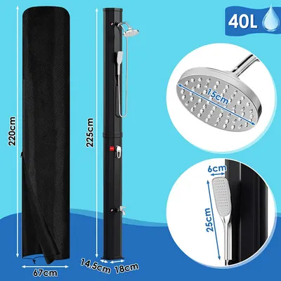 Image de Douche solaire Izrielar Douche extérieure Douche d'extérieur 40 L avec housse de protection et douchette à main pour piscine et camping