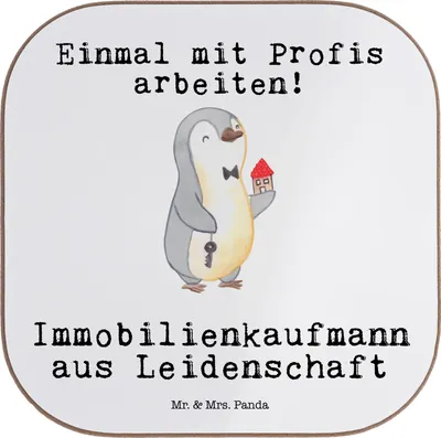 Produktbild von Mr. & Mrs. Panda Untersetzer Glas Immobilienkaufmann Leidenschaft - Weiß - Geschenk, gläseruntersetzer, Ausbildung, Immobilienmakler, Tassenuntersetzer, Spruch, Lustig