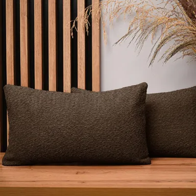 Produktbild von MG Design 2er Set Kissenbezüge 30 x 50 cm in Braun - mit Reißverschluss, fein gewebt mit Chenille-Haptik, pflegeleich