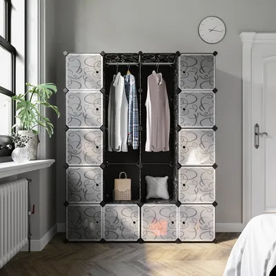 Produktbild von SONGMICS Kleiderschrank Garderobenschrank mit 2 Stangen und 12 Fächern