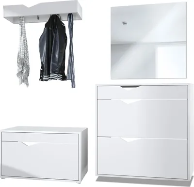 Produktbild von Vladon Garderobe Kolmio 190 x 185 x 33 cm Flurgarderoben Set, Germany, Korpus in Weiß matt, Fronten in Weiß matt | Große Farbauswahl