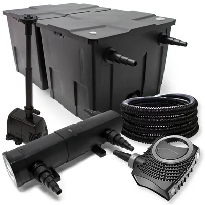 Immagine prodotto di Set completo Wiltec: filtro per laghetti CBF-350B fino a 60000 L, pompa per laghetti NEO10000 10000l/h 80W, chiarificatore per laghetti CUV-236 36W, tubo per laghetti 25m 25 mm, fontana HJ-943 800l/h 16W