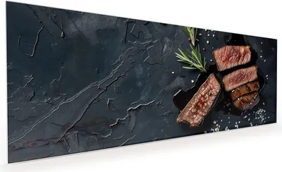 Produktbild von Küchenrückwand Spritzschutz Glas mit Motiv Steak und Rotwein 40 x 40 cm