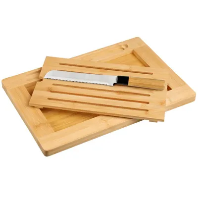 Produktbild von KESPER Brot-Schneidebrett inkl. Brotmesser – aus -em Bambus – mit Krümelfach & Edelstahlklinge – rutschfest – Modell 58107