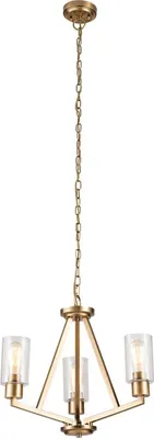 Produktbild von Kronleuchter Metall Glas E27 B: 55,8 cm H: max. 247,1 cm in Messing 3-flammig Modern Lüster Pendelleuchte