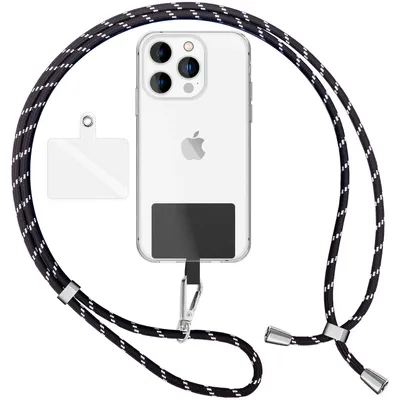 Produktbild von NALIA Universal Lanyard mit 2 Pads & Karabinerhaken - 160cm Handykette zum Umhängen -  Schwarz Weiß Zebra