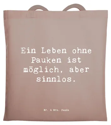 Produktbild von Mr. & Mrs. Panda Tote Bag Spruch Pauken Leben - Braun Pastell - Geschenk, Einkaufstasche, Shopping Tasche, Schlagzeug, Schultasche, Büchertasche, Musiker, Orchester