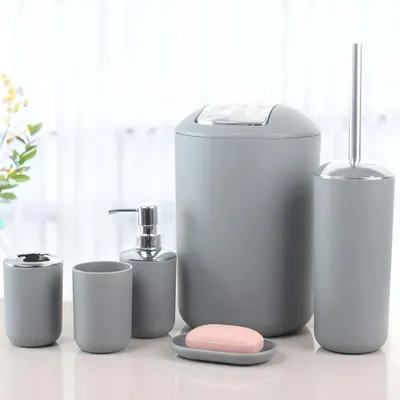 Produktbild von Gockowiak Badezimmer-Zubehör-Set 6-teilig Grau Matt