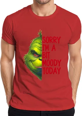 Immagine prodotto di Scusate, oggi sono un po' lunatico, regalo di Natale Grinch, divertente maglietta da uomo, rossa, XXL