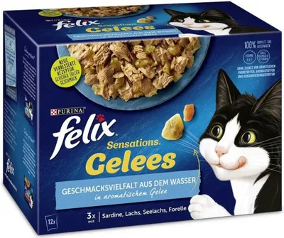 Produktbild von Felix Sensations Gelees, jede Rasse, Lachs, Sardine, Forelle, 85 g, Ohne künstliche Farbstoffe