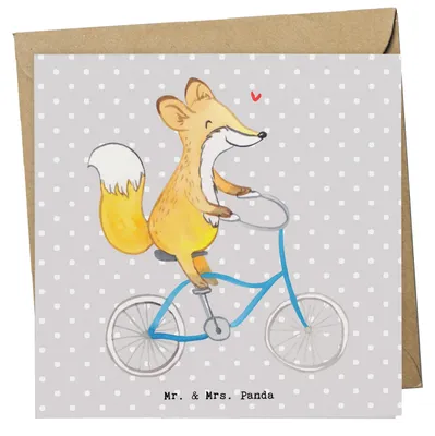Produktbild von Mr. & Mrs. Panda Grußkarte Fuchs Fahrrad fahren - Grau Pastell - Geschenk, faltkarte, Radsport, doppelkarte, Radeln, Glückwunschkarte, Mountainbiking, anlasskarte, Sport