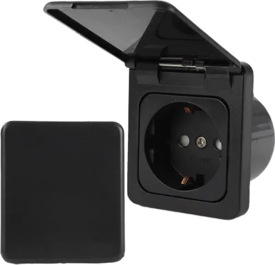 Produktbild von C-Line Presto Inprojal CBE Steckdose Schuko + Klappdeckel + Isodose 220 / 230 Volt schwarz