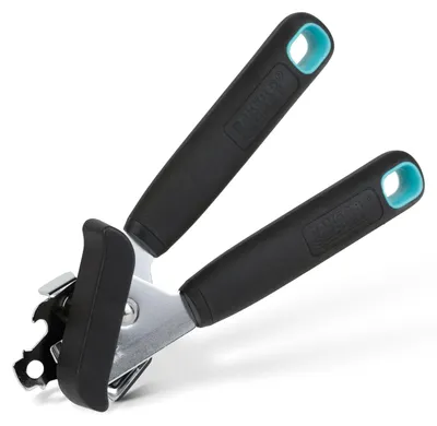 Obrázek produktu pro Ruční otvírák na konzervy – Robustní otvírák na konzervy z nerezové oceli s protiskluzovou rukojetí – Ergonomický otvírák na konzervy – Kompaktní kuchyňský otvírák – Odolný otvírák na konzervy – 18,6 cm – Černý [BS41171]