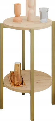 Zdjęcie produktu dla Stolik pomocniczy okrągły nowoczesny z półką 35x35x62 cm metalowy złoty