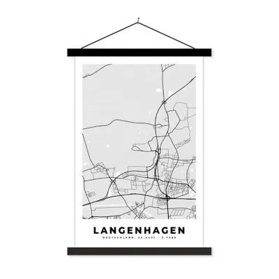 Produktbild von MuchoWow® Textilposter Langenhagen - Karte - Deutschland - Stadtplan 120x180 cm mit schwarzem Rahmen - Fotos