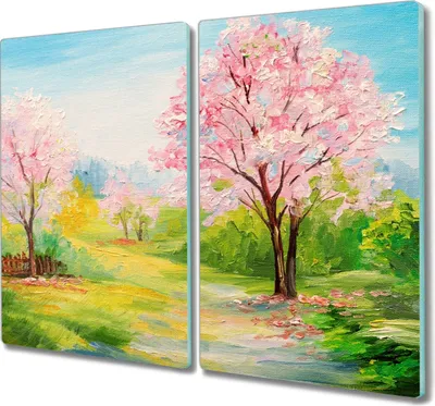 Produktbild von Coloray Herdabdeckplatte 2x30x52 cm Schneidebrett Kochplattenabdeckung Küchenbrett Hackbrett - Malerei Sträucher