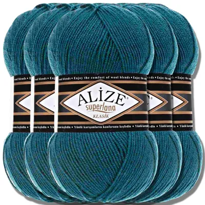 Produktbild von Alize 5x 100g Superlana Klasik Wolle, Uni, Häkeln, Stricken (Petrol | 212)