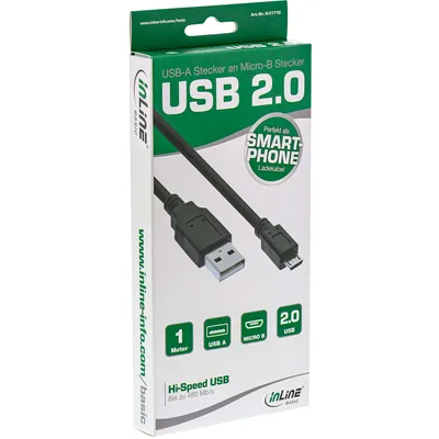 Zdjęcie produktu dla InLine S-31710, 1 m, USB A, Micro-USB B, USB 2.0, Czarny
