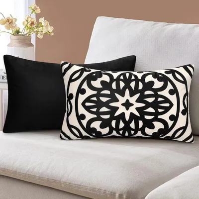 Immagine prodotto di Set di 2 federe decorative con motivo mandala, 30x50 cm, colore nero, tessuto morbido