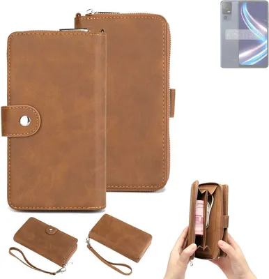 Produktbild von K-S-Trade Handyhülle Schutzhülle kompatibel mit Sharp Aquos V7 Plus & Portemonnee Tasche Handytasche Case Etui Geldbörse Wallet braun (1x)