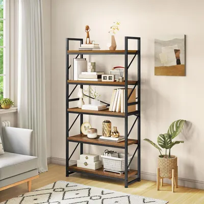 Produktbild von Bücherregal 5 Ebenen Vintagebraun Holz Metall 80x30x158 cm