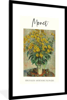 Produktbild von MuchoWow® Gerahmtes Poster Gemälde - Monet - Topinamburblüten 60x90 cm - Poster mit Schwarzem Bilderrahmen Wandposter Rahmen Foto Bilder - Dekoration - Wandposter Wohnzimmer - Hochwertig