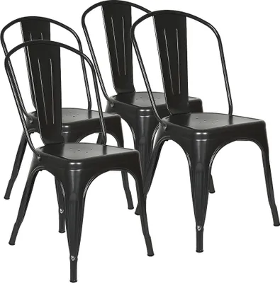 Produktbild von 4er Set Esszimmerstühle stapelbar Metall Industriedesign schwarz