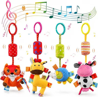 Productafbeelding van Babyspeelgoed om op te hangen - Cadeauset - Speelgoed voor kinderwagens - Pluche rammelaarringen - Pluche baby met clip voor wieg of kinderwagen