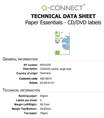 Productafbeelding van Q-Connect® KF01579 CD-etiketten - Klassieke maat, wit, 50 stuks/25
