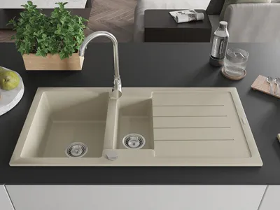 Produktbild von Mexen Andres 1,5-Becken-Granitspüle mit Abtropffläche 1000 x 500 mm, Beige - 6515101510-69