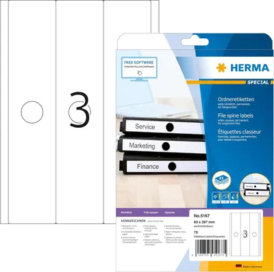 Produktbild von Hängeordneretiketten A4 weiß 63x297 mm Papier matt blickdicht 75 St.