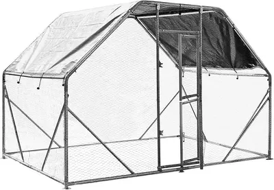 Produktbild von Freilaufgehege 2 x 3 x 2 m mit Sonnendach und verzinkten Gitterstäben, Außengehege als Voliere Hühnerstall oder Hasenstall, Kleintiergehege mit Riegel