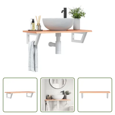 Produktbild von The Living Store Waschtischplatte mit Halterung Stahl und Massivholz Eiche