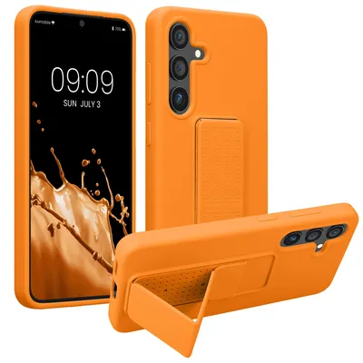Zdjęcie produktu dla Etui kwmobile do telefonu Samsung Galaxy S24 – silikonowe etui TPU z uchwytem na palec i podstawką – etui ochronne w kolorze Fruity Orange