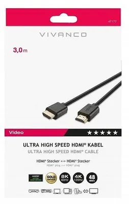 Zdjęcie produktu dla ViVanco™VVVHDMI8K30MMGK, 3 m, HDMI Typu A (Standard), HDMI Typu A (Standard), Czarny