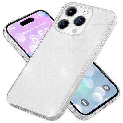 Produktbild von NALIA Glitzerhülle für iPhone 16 Pro Max – Funkelnder Glitzer-Look & Grip – SHINEPOP (Silikon Case) – Marke aus Berlin – Silber
