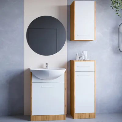 Zdjęcie produktu dla Meble do łazienki z lustrem NEPPA dąb artisan / biały laminat