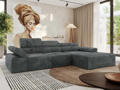 Produktbild von MKS MEBLE L-form Ecksofa RILASSO mit Relax-Funktion, verstellbare Kopfstützen - Dunkelgrau Cord - Rechts