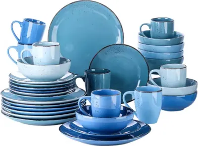 Obrázek produktu pro Bellavita Servírovací sada - 32 dílů - 8 osob - Mix Blue - Jídelní talíře - Jídelní servis - Hluboké talíře - Snídaňové talíře - Servírovací nádobí - Kuchyňské servírovací nádobí