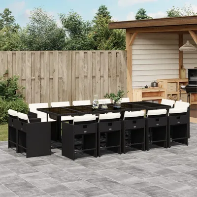 Produktbild von Möbel 15-tlg. Garten-Essgruppe mit Kissen Schwarz Poly Rattan - Gartenmöbelgarnituren 3211230