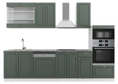 Produktbild von Küchenzeile Vicco Fame-Line Grün-Gold Landhaus/Weiß 300 cm mit Hochschrank, ohne Arbeitsplatte, Model 38035