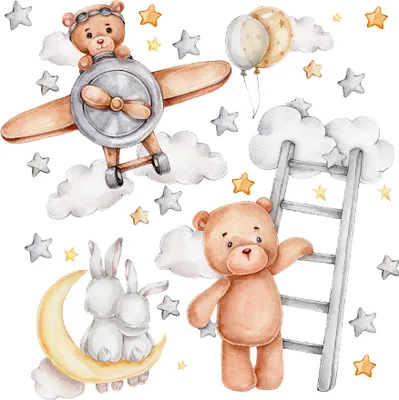 Produktbild von Wandtattoo Bären, mit umweltfreundlichen, geruchsneutralen Druckfarben - Wandsticker, Wandaufkleber Kinder 100 x 170 cm