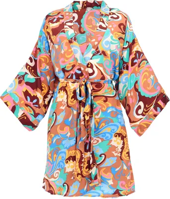 Zdjęcie produktu dla Krótki kimono w stylu japońskim, płaszcz kimono, sukienka kimono – kolorowe, damskie, wielobarwne, poliester, kimono