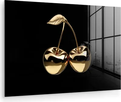 Produktbild von MuchoWow Glasbilder - Bilder auf Wandbild - Foto auf Glas Kirsche - Schwarz - Gold - Chrom 90x60 cm Wanddekoration aus Glas - Acrylglasbild - Acrylbilder - Wandmalerei auf Glas